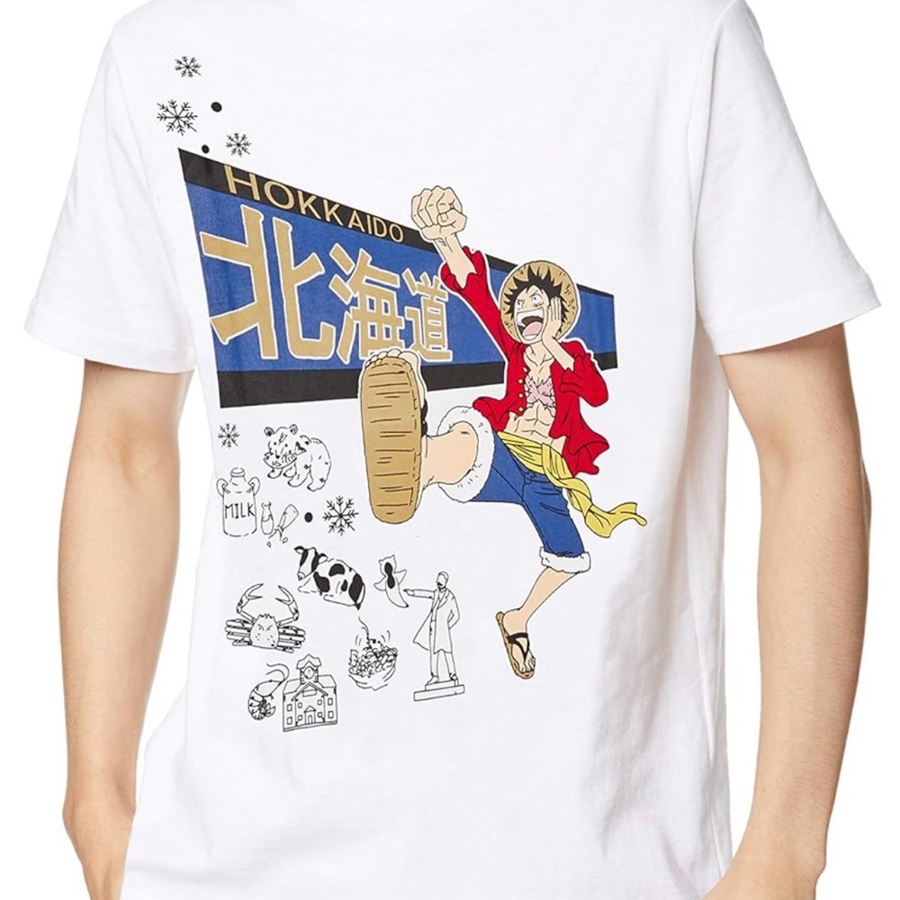 One Piece Luffy’s Shirt In White. Men’s L Size With Chinese Character 北海道. - Picture 10 of 11